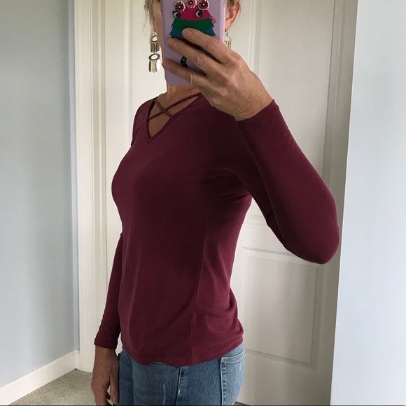 Wine Color Long Sleeve Top - Picture 4 of 5